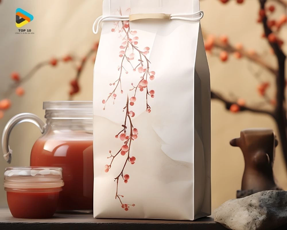 Túi giấy đựng trà in hình cành hoa