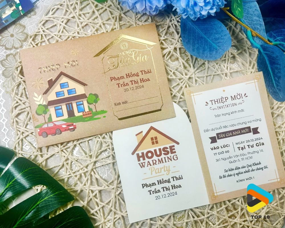 Giấy ánh kim thiệp mời tân gia