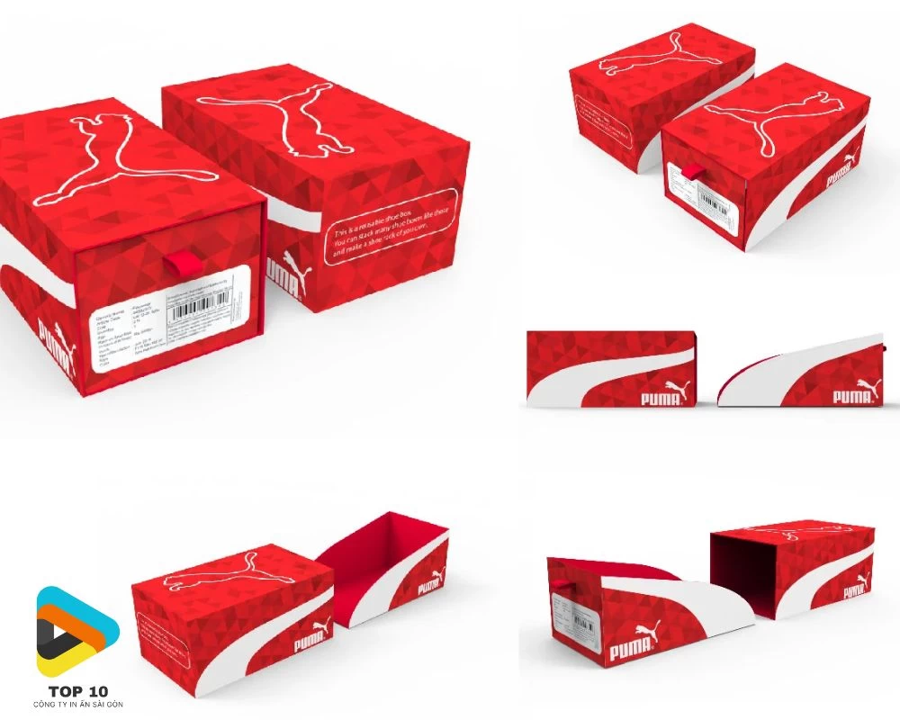 Mẫu hộp đựng giày carton cao cấp Puma dạng trượt để mở
