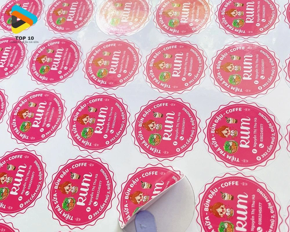 Mẫu tem nhãn giấy decal tiệm ăn vặt