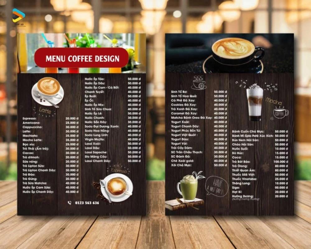 Mẫu menu cafe  hình chữ nhật đứng