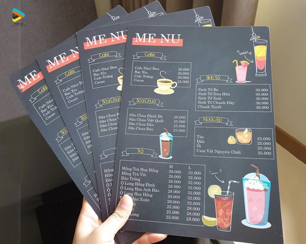 Mẫu menu quán cà phê 1 mặt