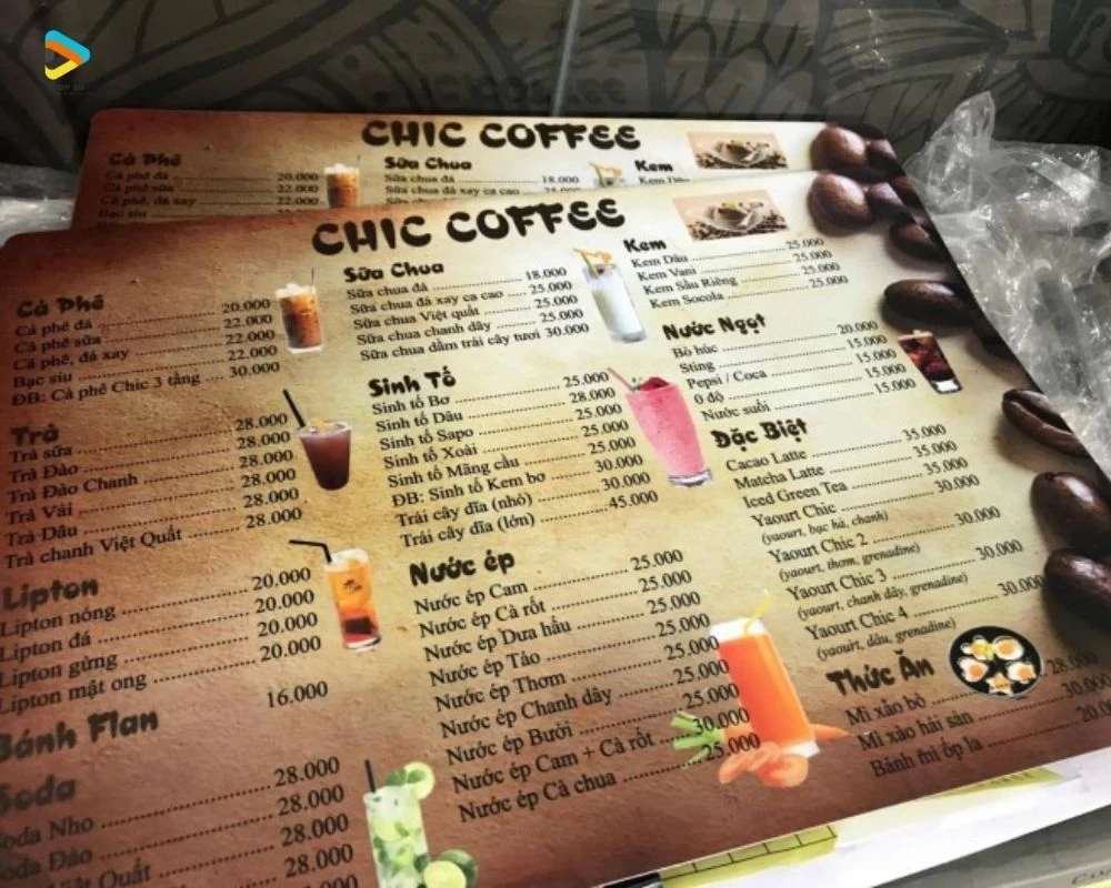 Mẫu menu cafe với tông màu nâu trầm