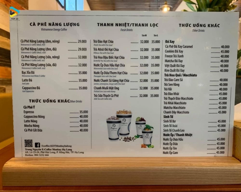 Mẫu menu cafe với tông dạng hình chữ nhật ngang