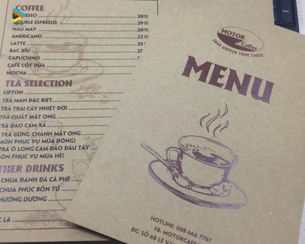Mẫu menu cafe  bằng giấy kraft