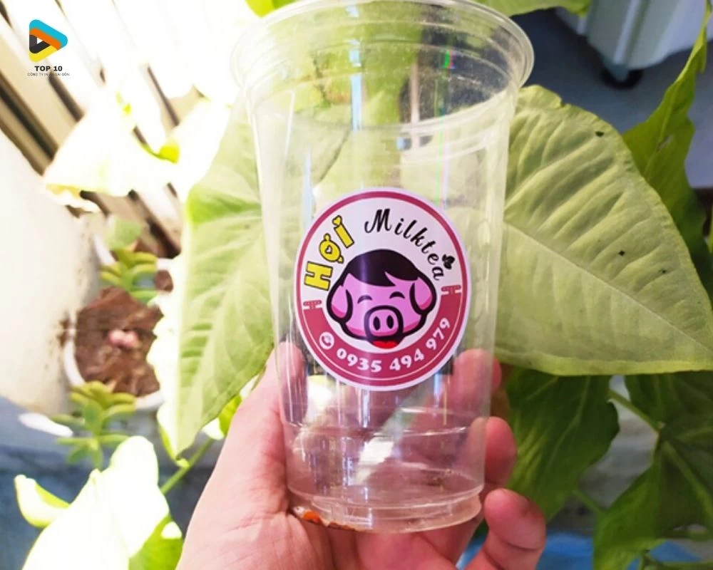 Tem nhãn trà sữa hình con lợn