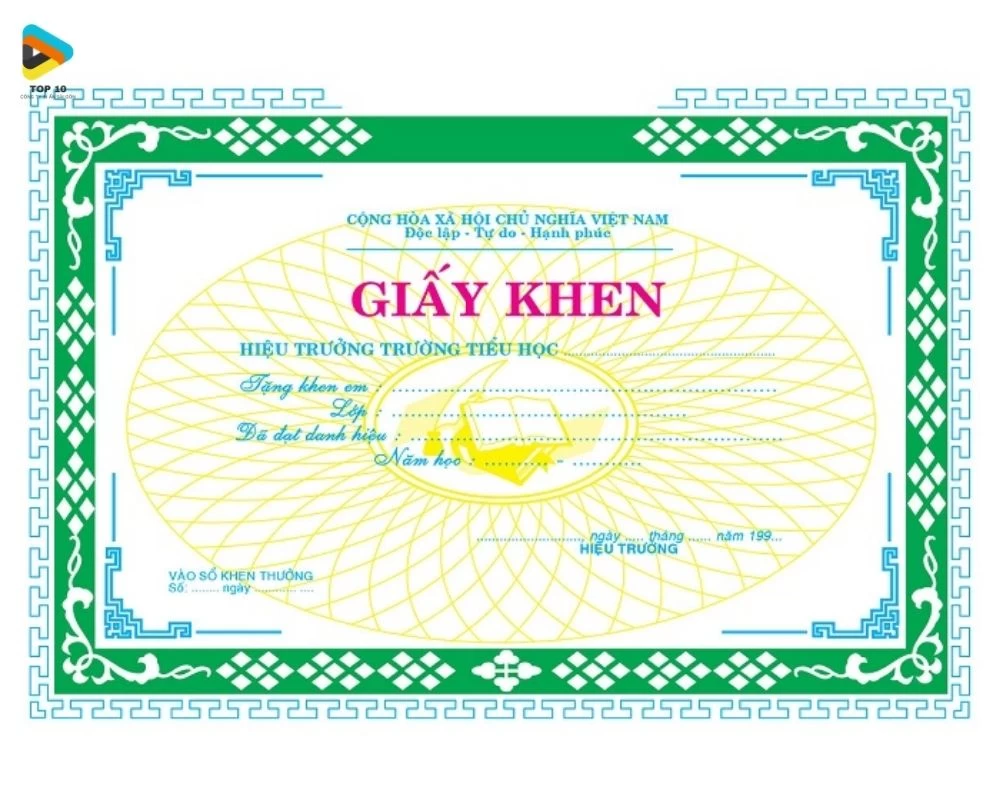 Mẫu giấy khen đường viền xanh