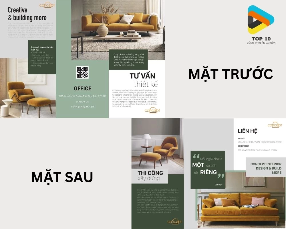 2 mặt của bản thiết kế brochure nội thất đẹp cho showroom