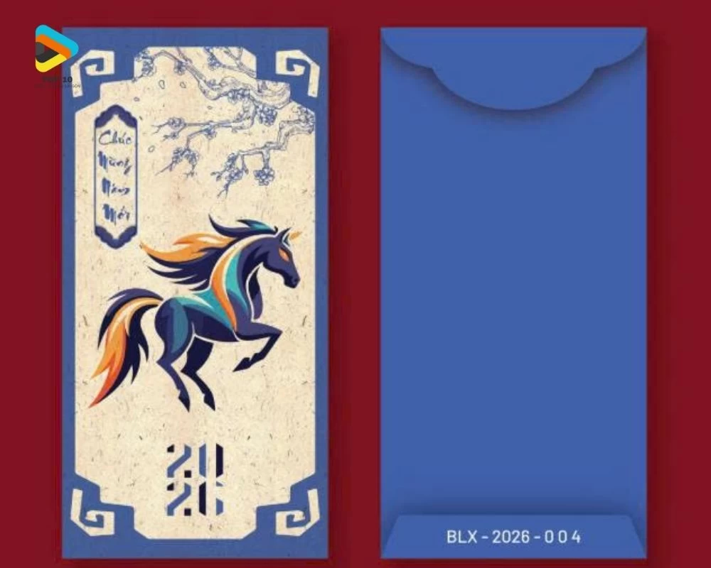 Mẫu bao lì xì con ngựa nền màu xanh