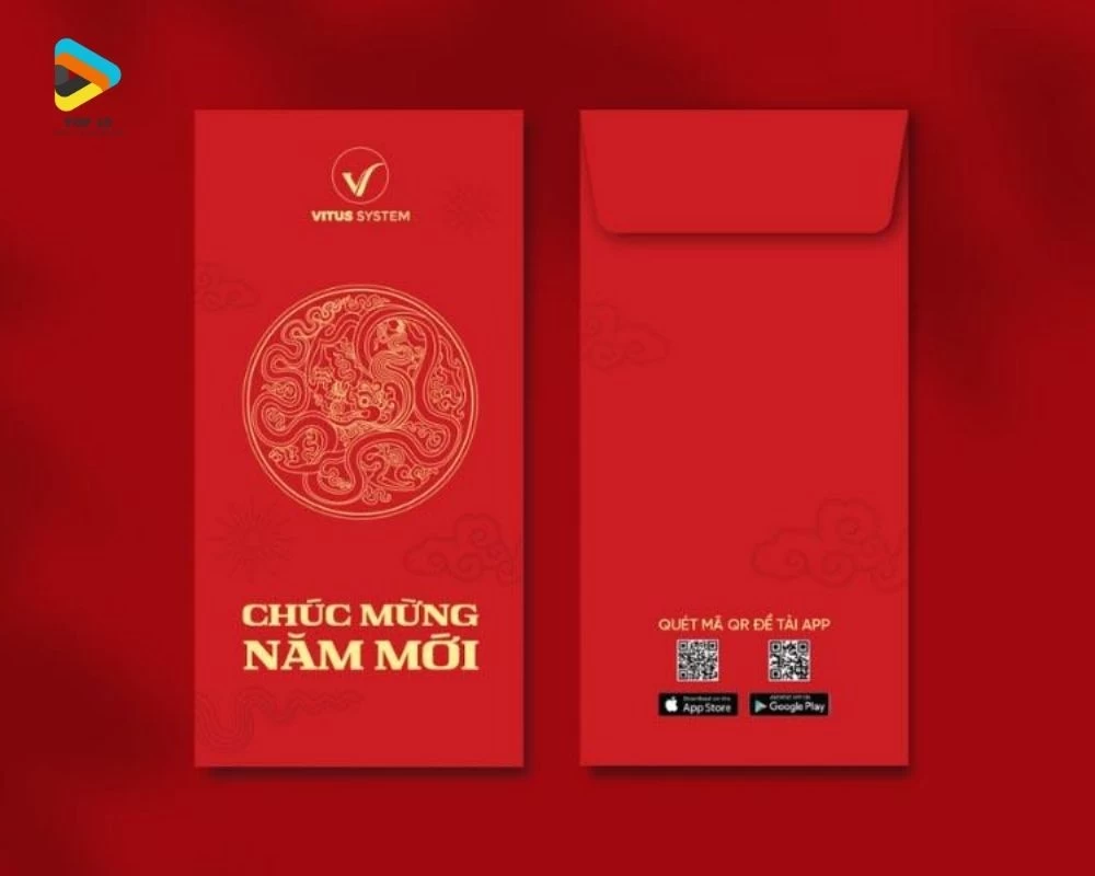 Mẫu bao lì xì màu đỏ in dòng chữ chúc mừng năm mới