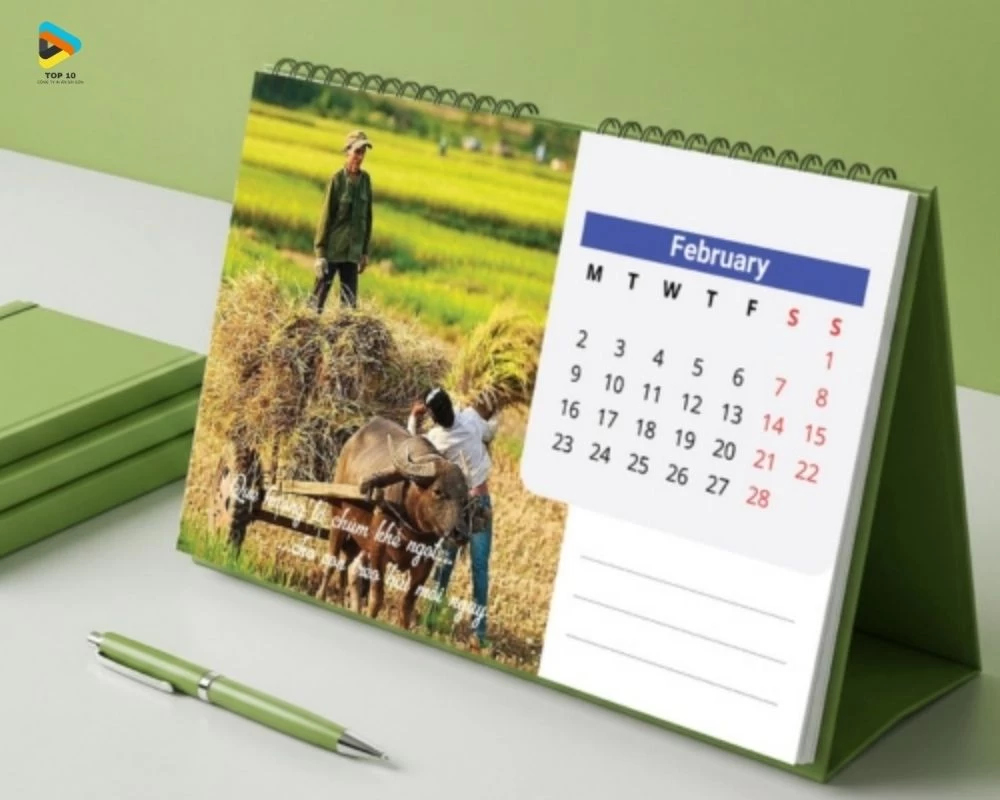 Lịch để bàn chữ A phong cảnh nông thôn