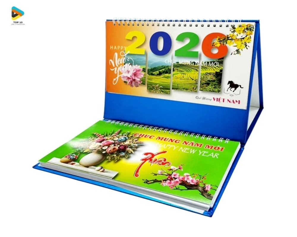 Mẫu lịch để bàn chữ M có màu sắc sặc sỡ