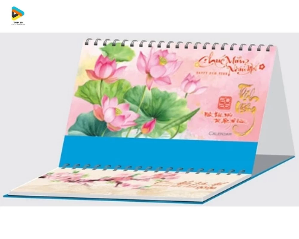 Lịch để bàn chữ M với cây hoa sen