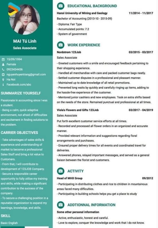 Mẫu profile nền xanh