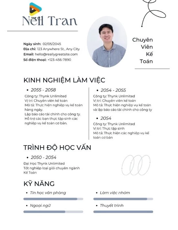 Mẫu profile đơn giản, đẹp,