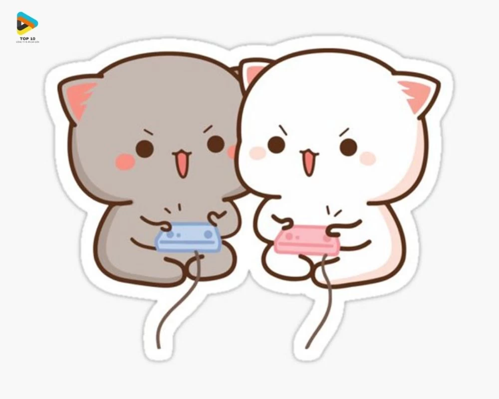 Sticker hai con mèo đang chơi game