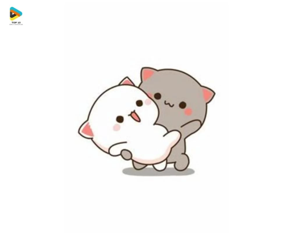 Sticker mèo đang bế nhau