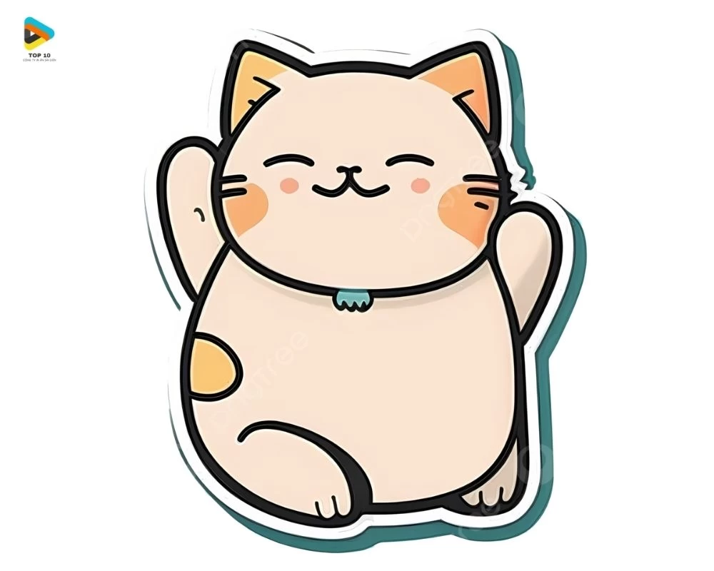 Hình ảnh sticker mèo giơ tay mỉm cười