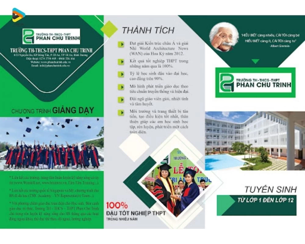 Brochure tuyển sinh trường THPT có gam màu xanh lá cây