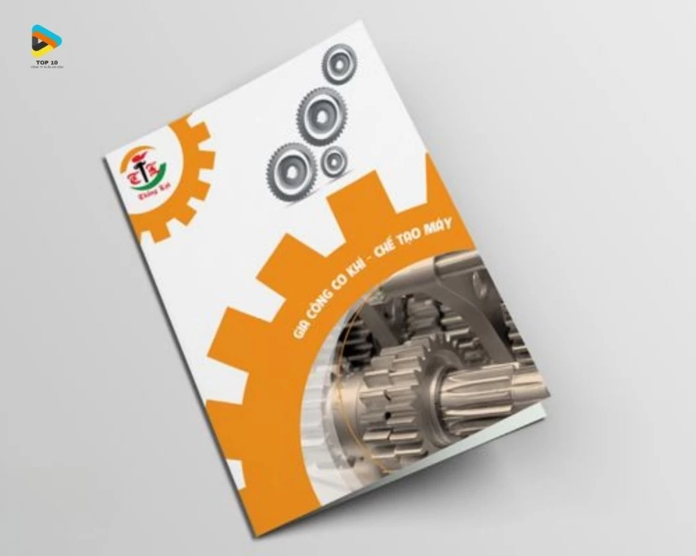 Mẫu catalogue cơ khí với bìa tông màu vàng nổi bật