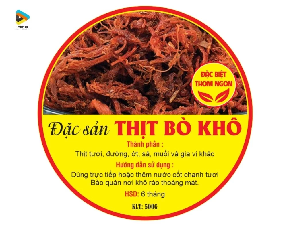 Tem dán hình tròn thịt khô bò