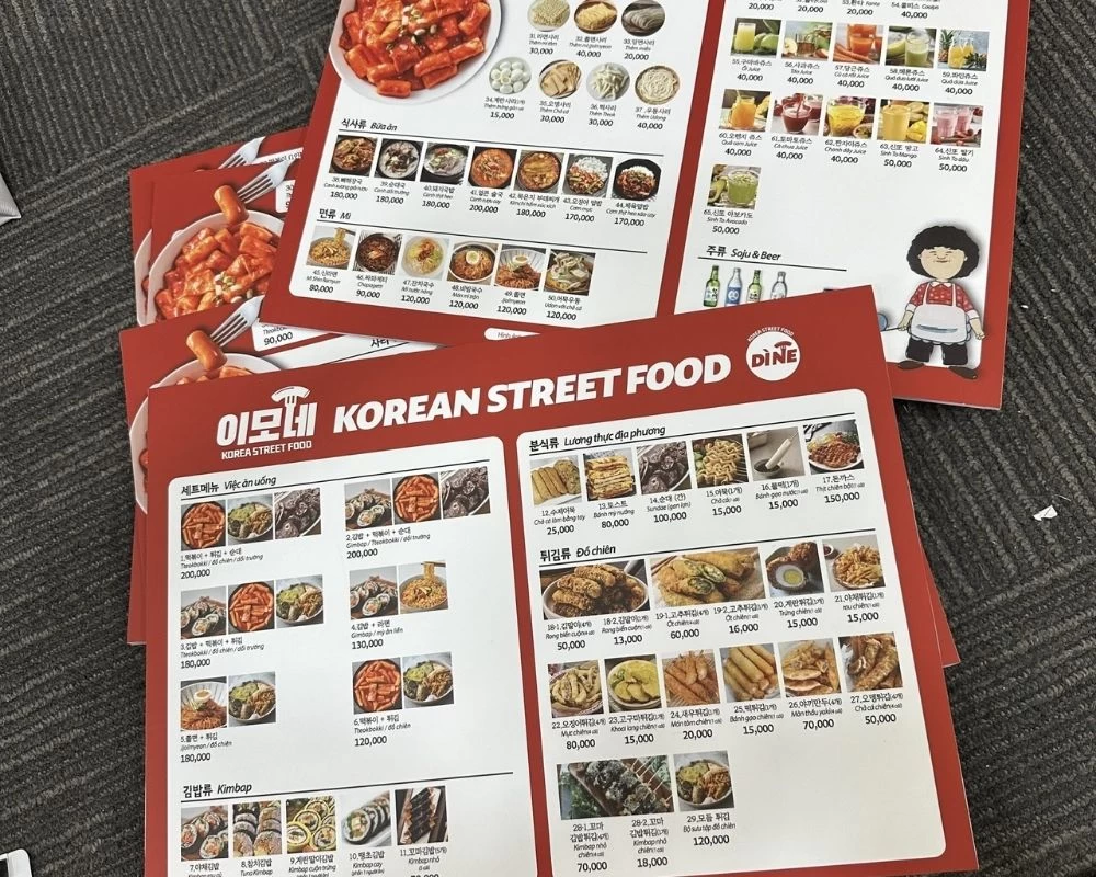 Menu đồ ăn Hàn Quốc