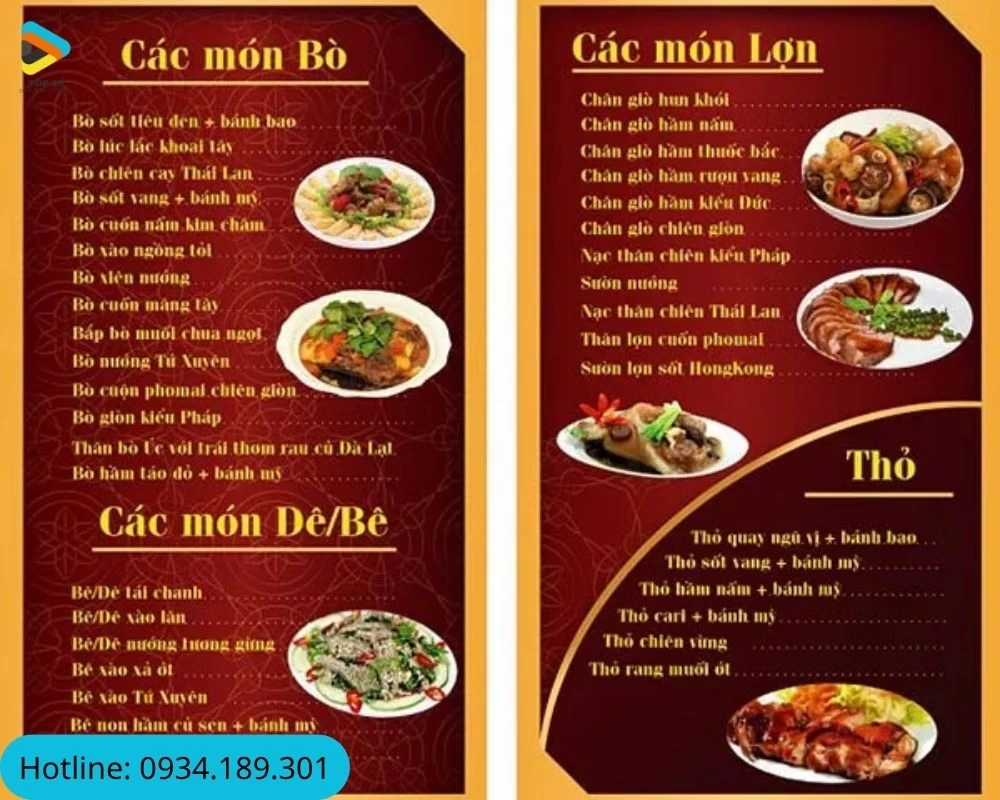 Menu về các món ăn cho nhà hnagf