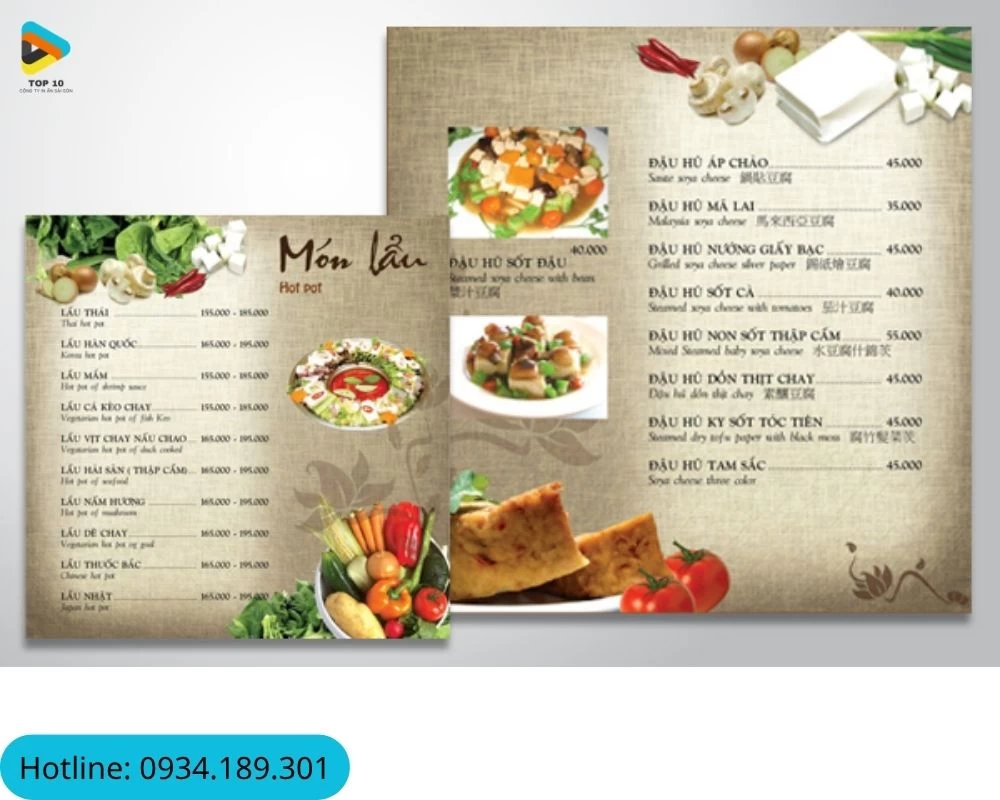 Menu có thiết kế sang trọng