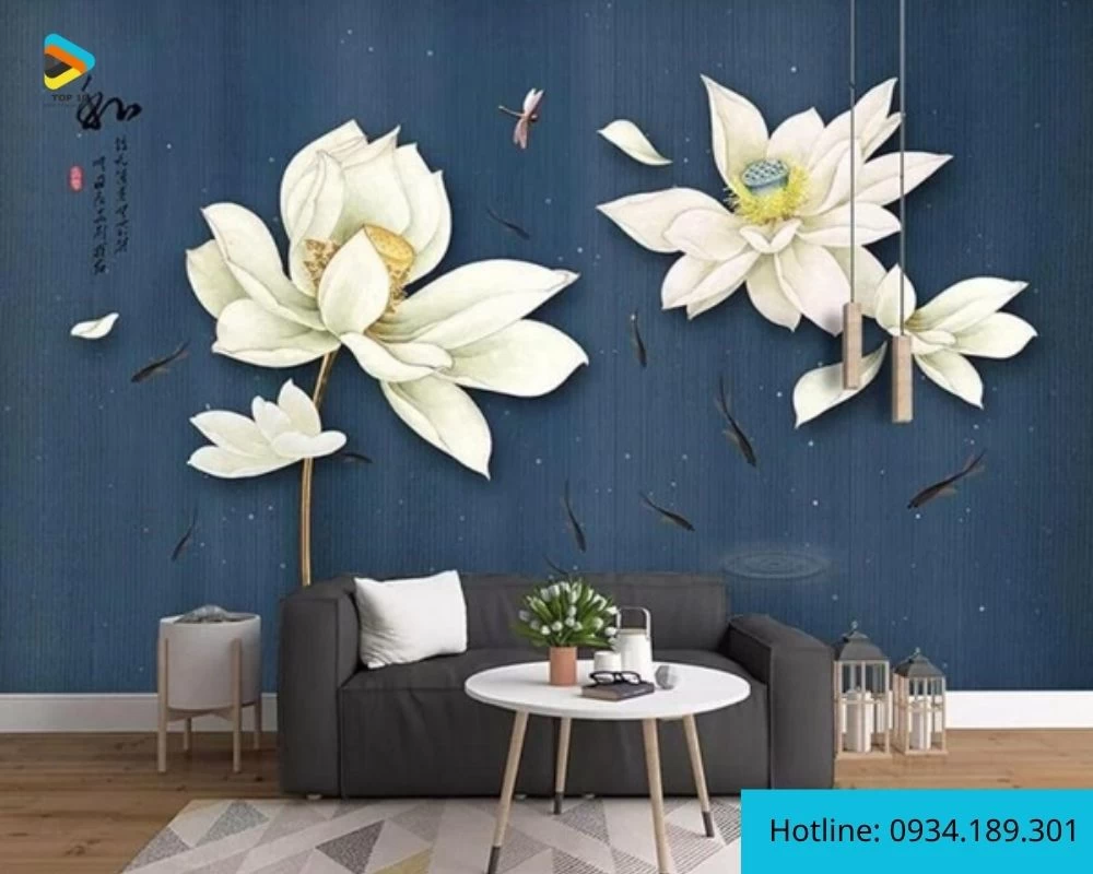 Decal dán tường hình hoa sen trắng