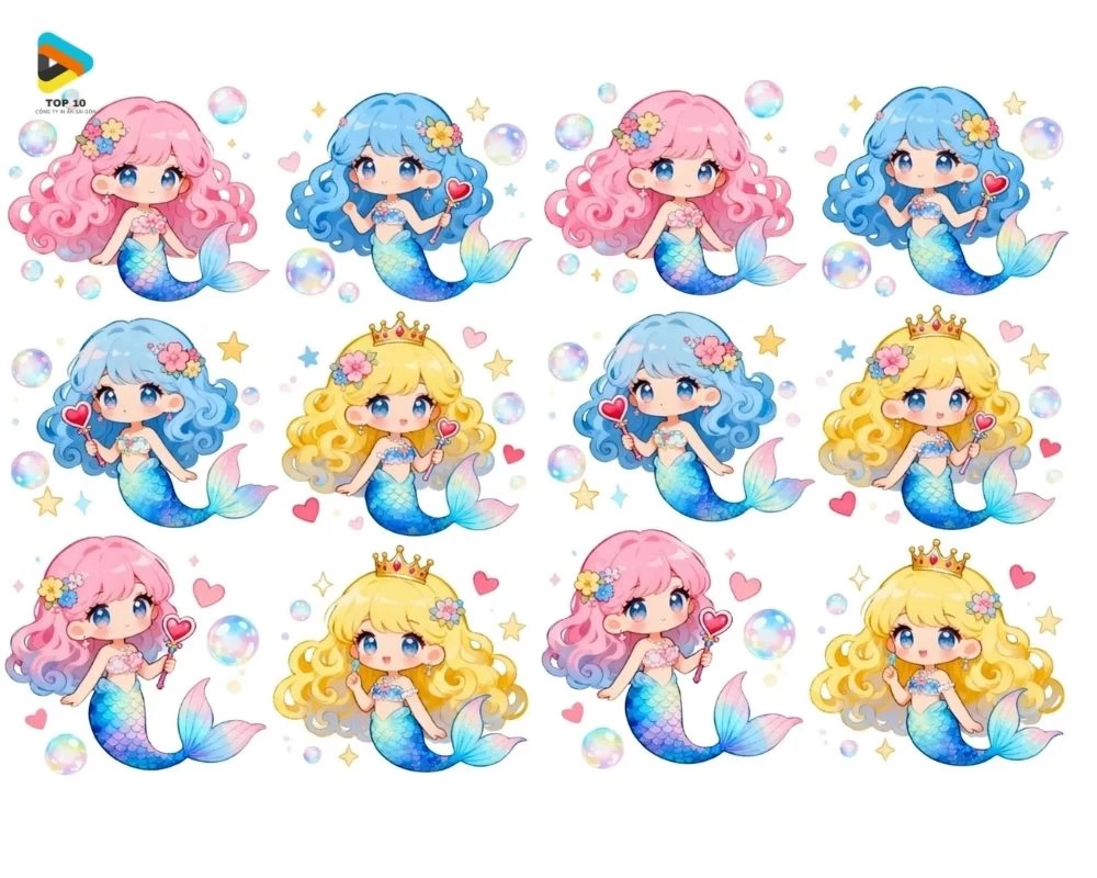 Các mẫu sticker công chúa cá nhỏ xinh xắn