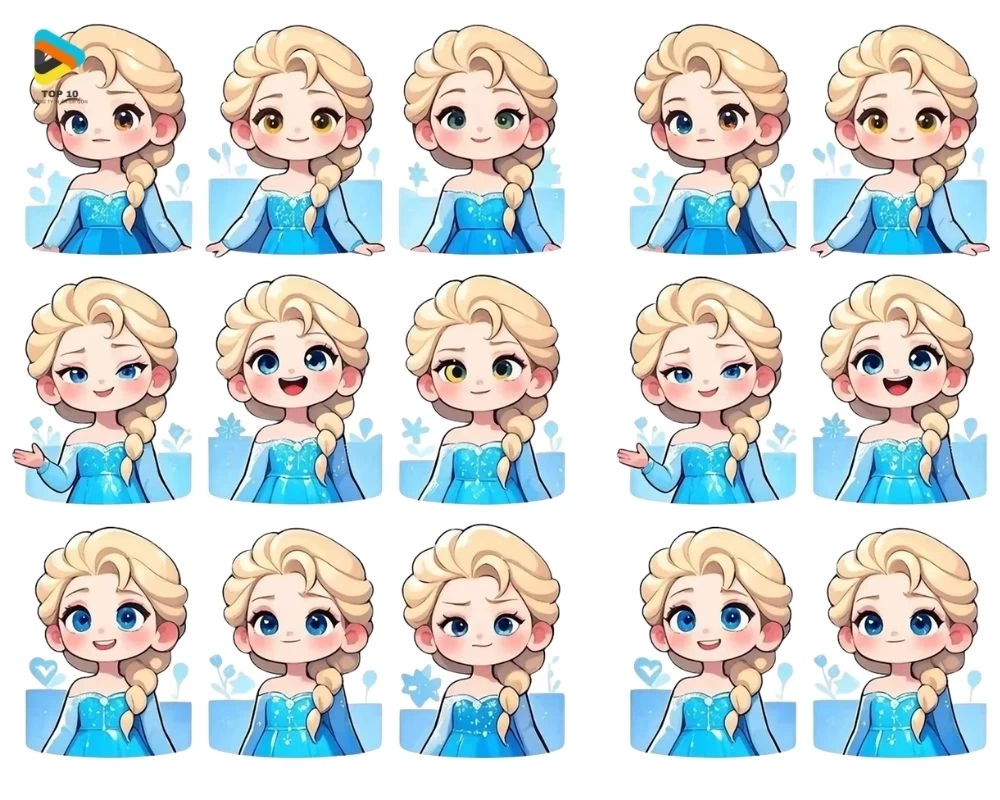 Mẫu sticker công chúa Elsa với nhiều biểu cảm đáng yêu