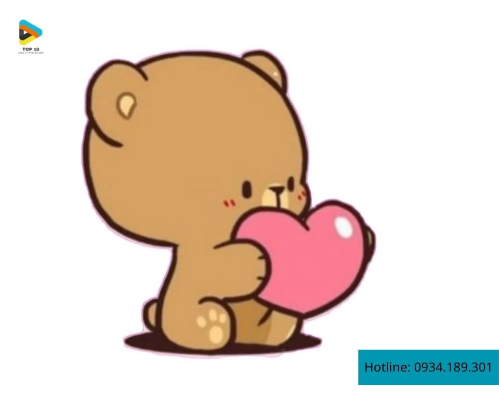 Sticker gấu cùng quả tim hồng