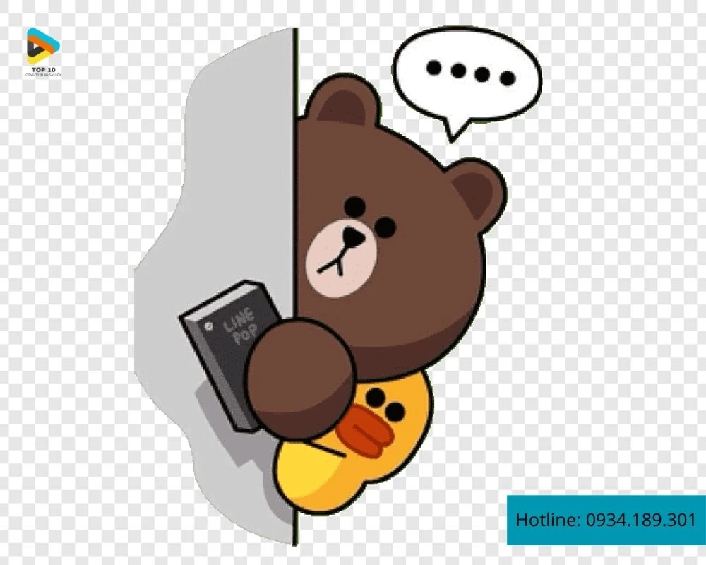 Nhãn dán chú gấu núp cạnh bức tường