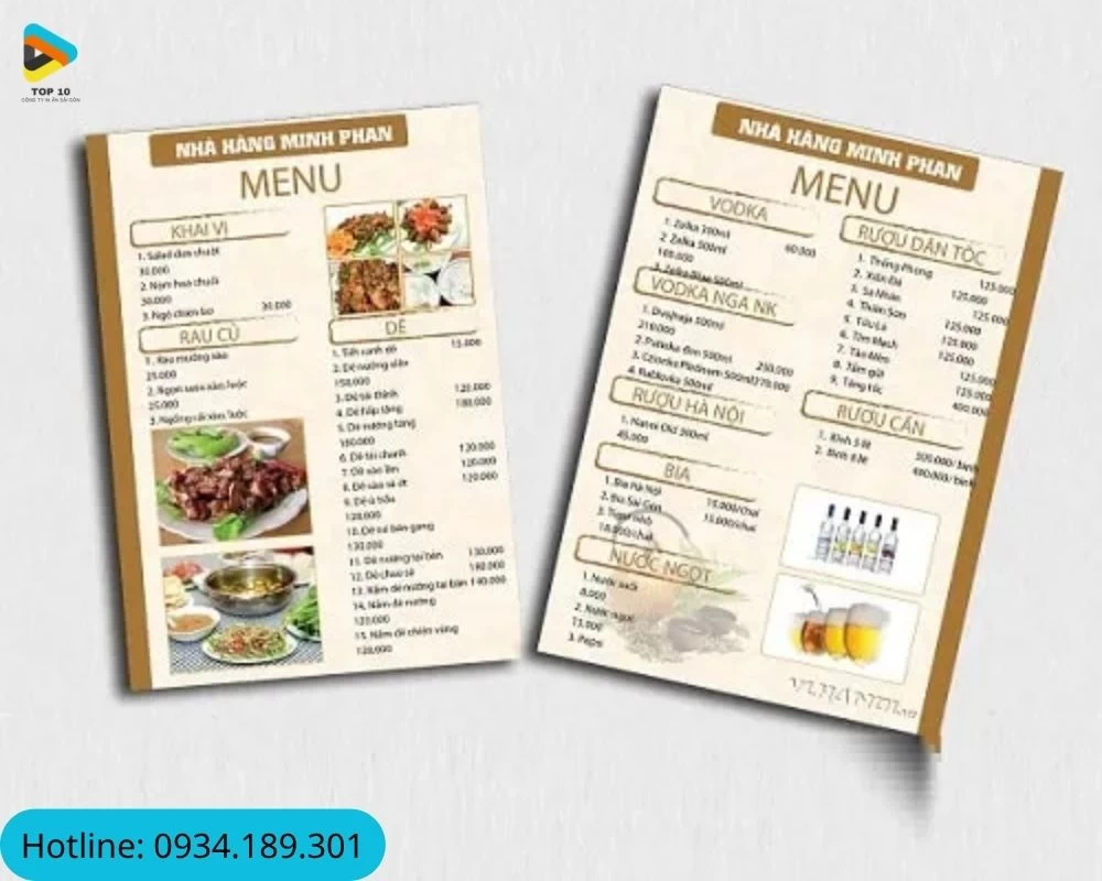 Menu dạng tờ rời 