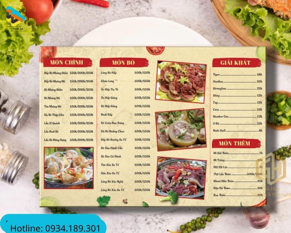 Menu quán nhậu A5