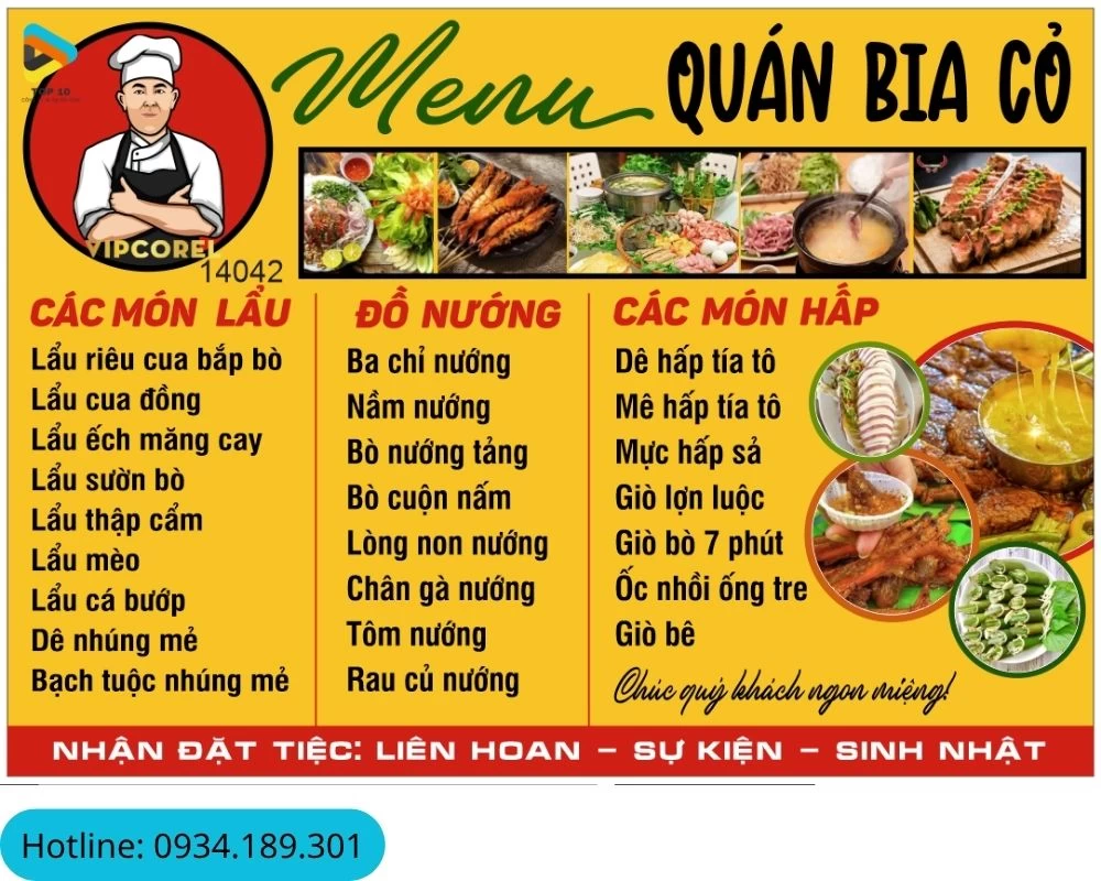 Menu quán nhậu bình dân