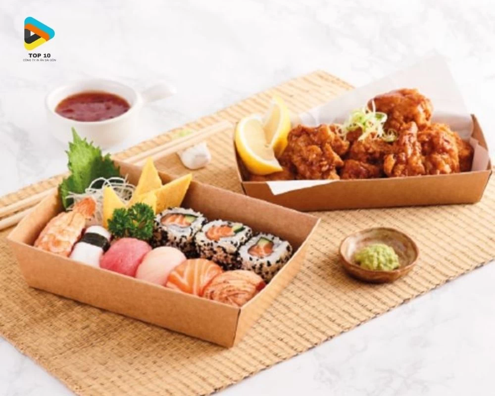 Hộp đựng sushi và gà rán