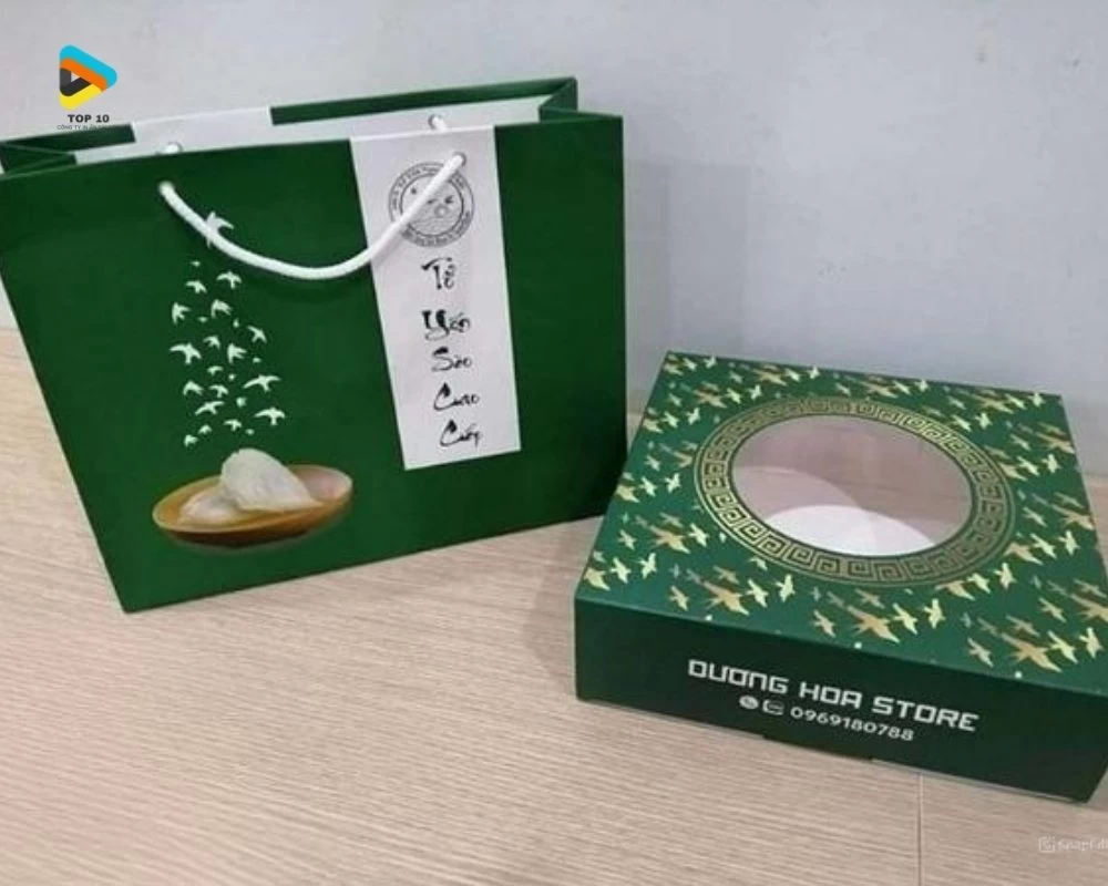 Hộp yến và túi đựng yên màu xanh