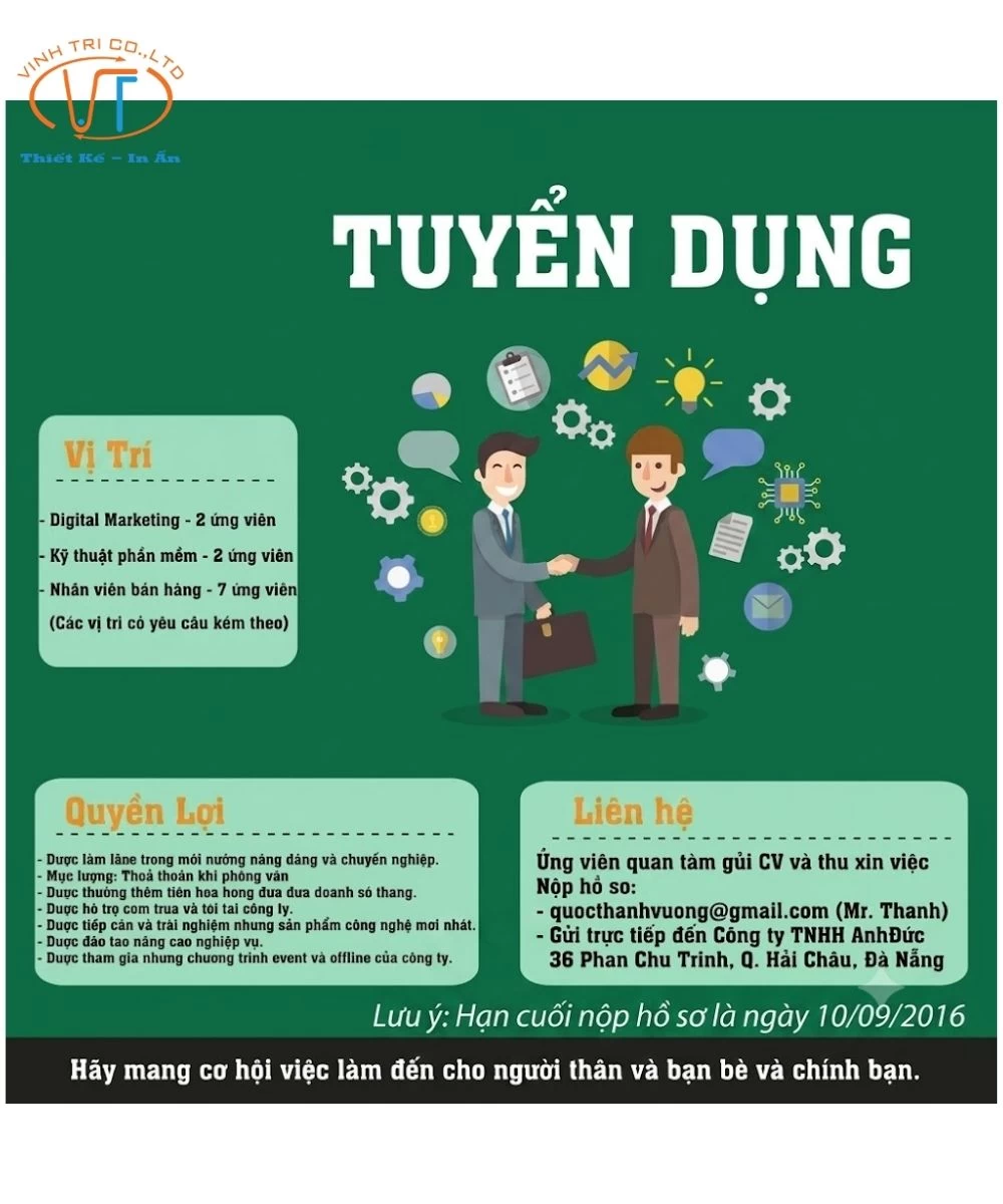 Mẫu tờ rơi tuyển dụng nền xanh