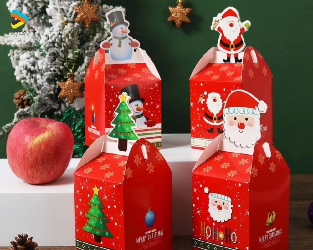 Mẫu hộp Noel hình chữ nhật với các hình ảnh ngày giáng sinh