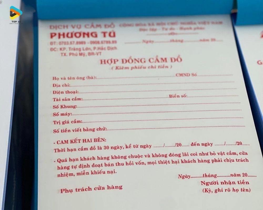 Mẫu hợp đồng cầm đồ Phương Tú