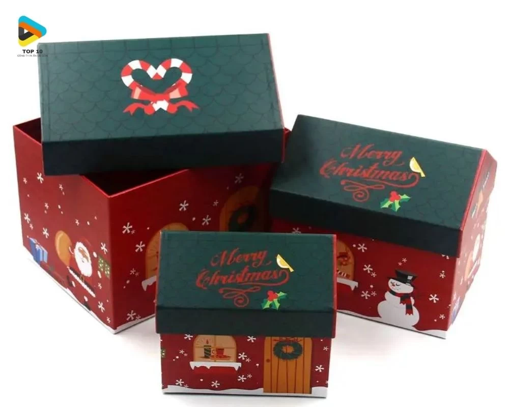 Mẫu hộp giáng sinh đẹp mắt có dòng chữ Merry Christmas