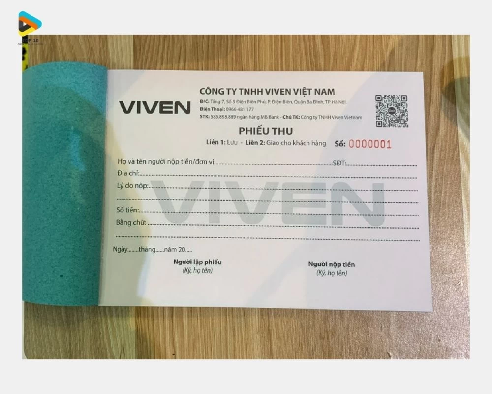 Mẫu phiếu thu VIVEN VIETNAM