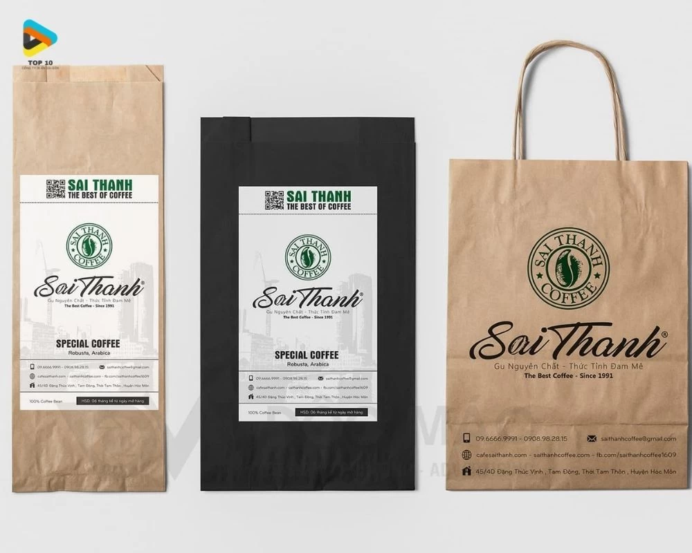 Tem cafe dán lên túi giấy