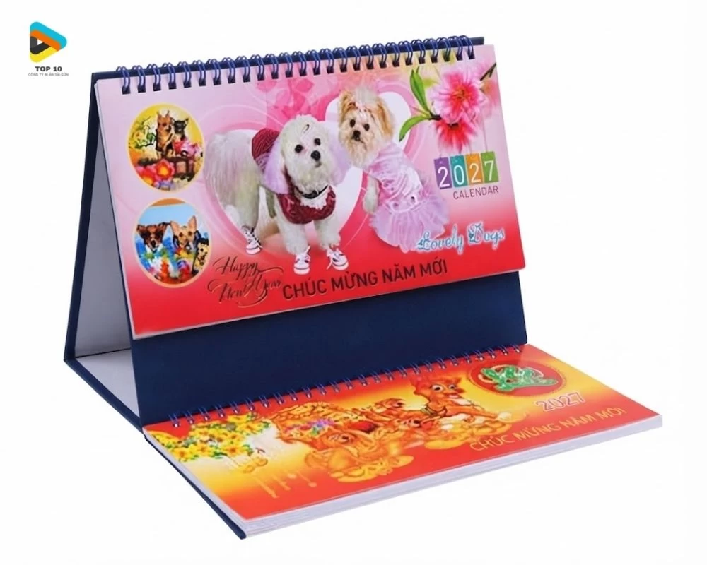 Lịch để bàn chữ M với hình hai chú cún