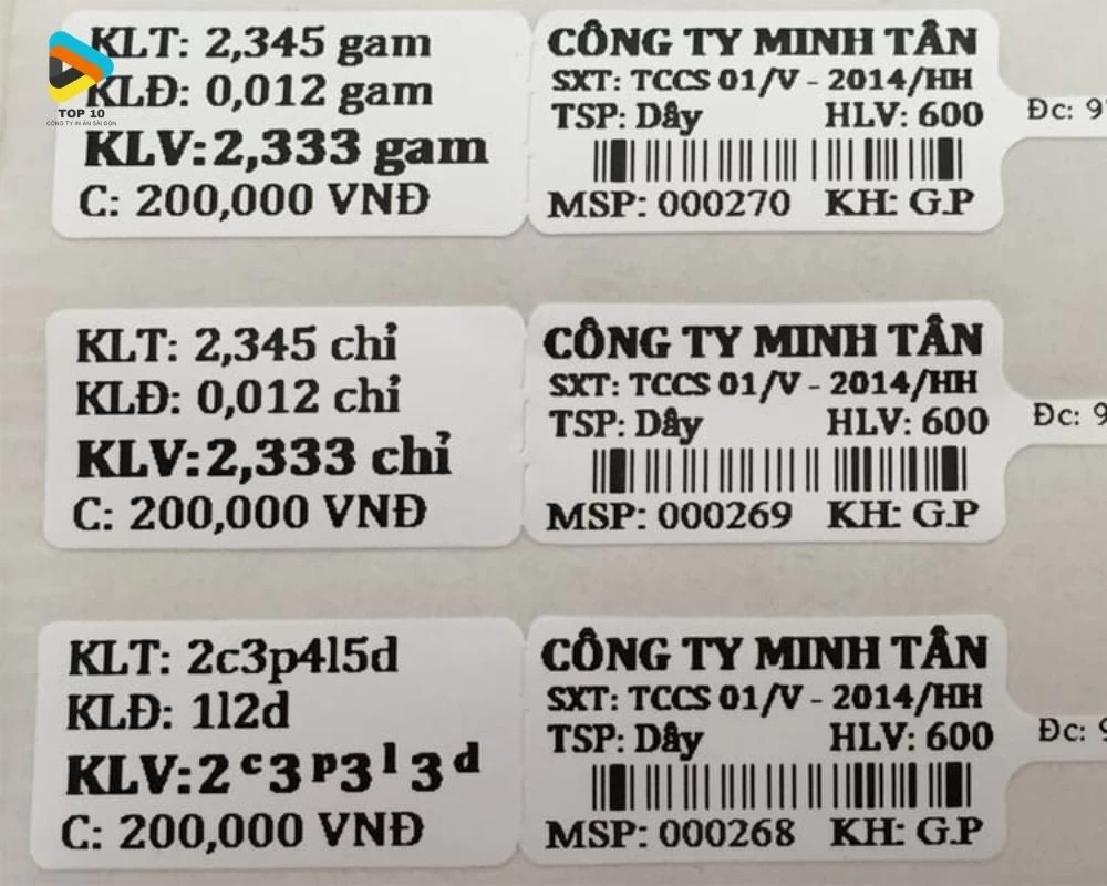 Tem vàng của 2,345 chỉ