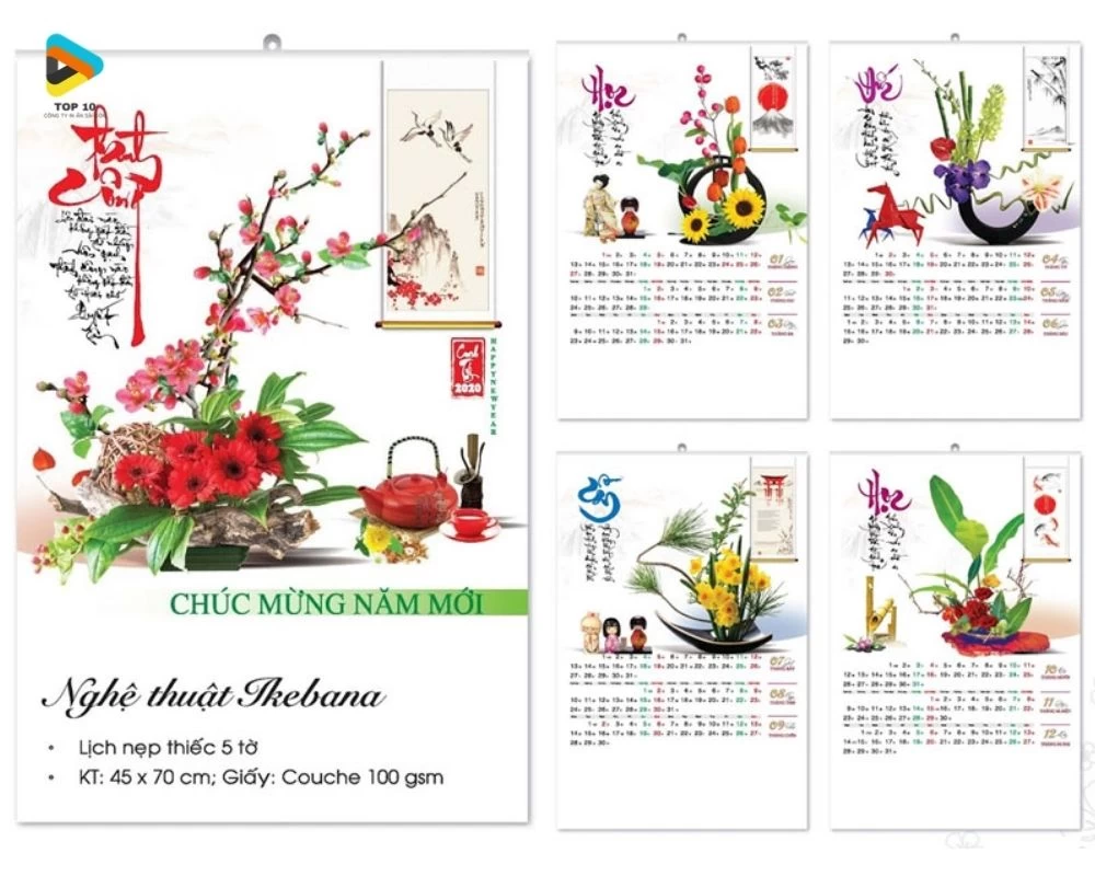 Mẫu lịch 5 tờ chủ đề nghệ thuật IKEBANA