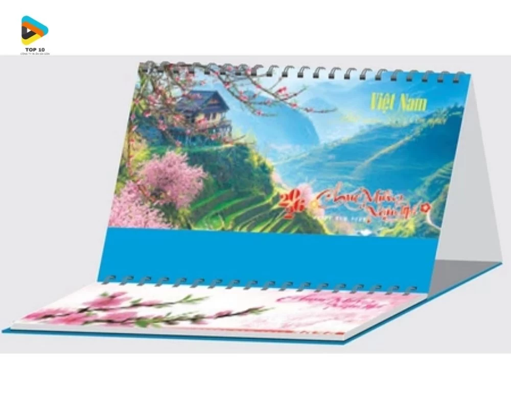 Mẫu lịch để bàn chữ M về cảnh núi rừng Tây Bắc