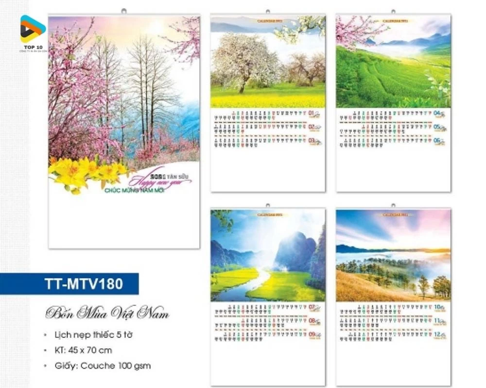 Mẫu lịch treo tường chủ đề Bốn Mùa Việt Nam