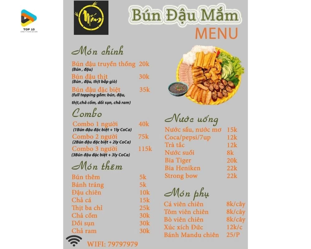 Mẫu menu bún đâu
